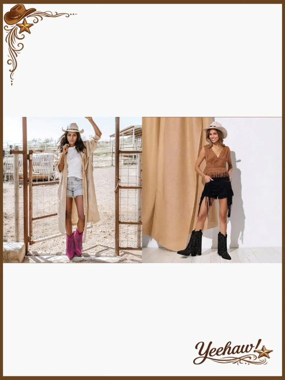 Pointed Toe Western Boots with Rhinestones and Fringe, Chunky Heel - Picture 6 of 6